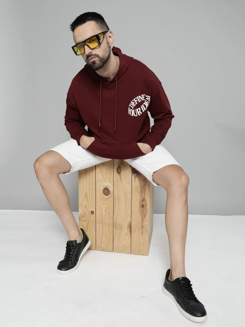Maniac  Maniac Mens Hooded Fullsleeve Printed Burgundy Cotton Fleece Sweatshirt for Men | Best Price UAE