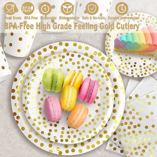AIRE 175PCS White and Gold Paper Plates Party Supplies for 25 Guests Party Decorations Disposable Dinnerware Paper Plates Cups Napkins Gold Plastic Forks Knives Spoons for Wedding Birthday Graduation - Image 3