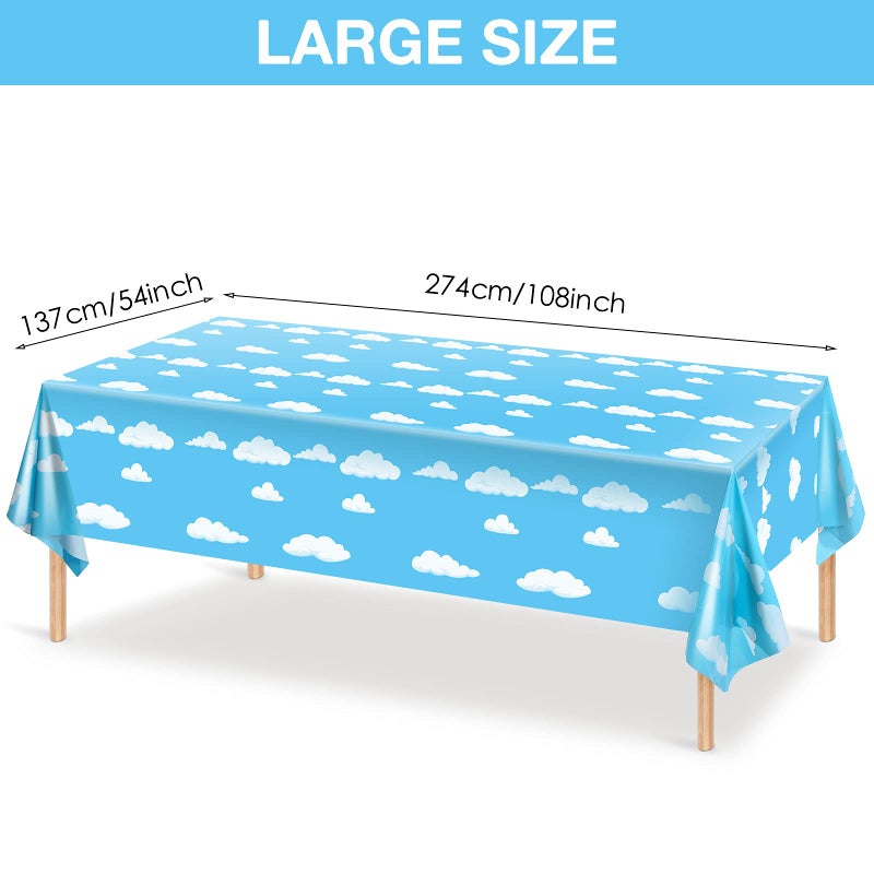 Tatuo Blue Sky White Clouds Birthday Party Supplies Cartoon Story Tablecloth Party Table Cover Cartoon Table Banner for Birthday Decorations, 54 x 108 Inch(3 Pieces) - Image 2