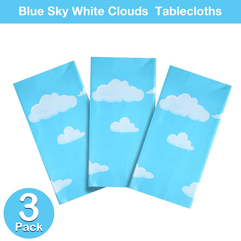 Tatuo Blue Sky White Clouds Birthday Party Supplies Cartoon Story Tablecloth Party Table Cover Cartoon Table Banner for Birthday Decorations, 54 x 108 Inch(3 Pieces) - Image 3