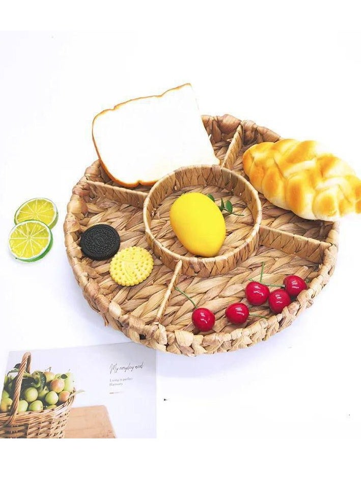 Generic - Water Whistle Design Wicker Storage Tray Bread Fruit Food Breakfast Picnic Tray for Kitchen 36cm H - Image 1