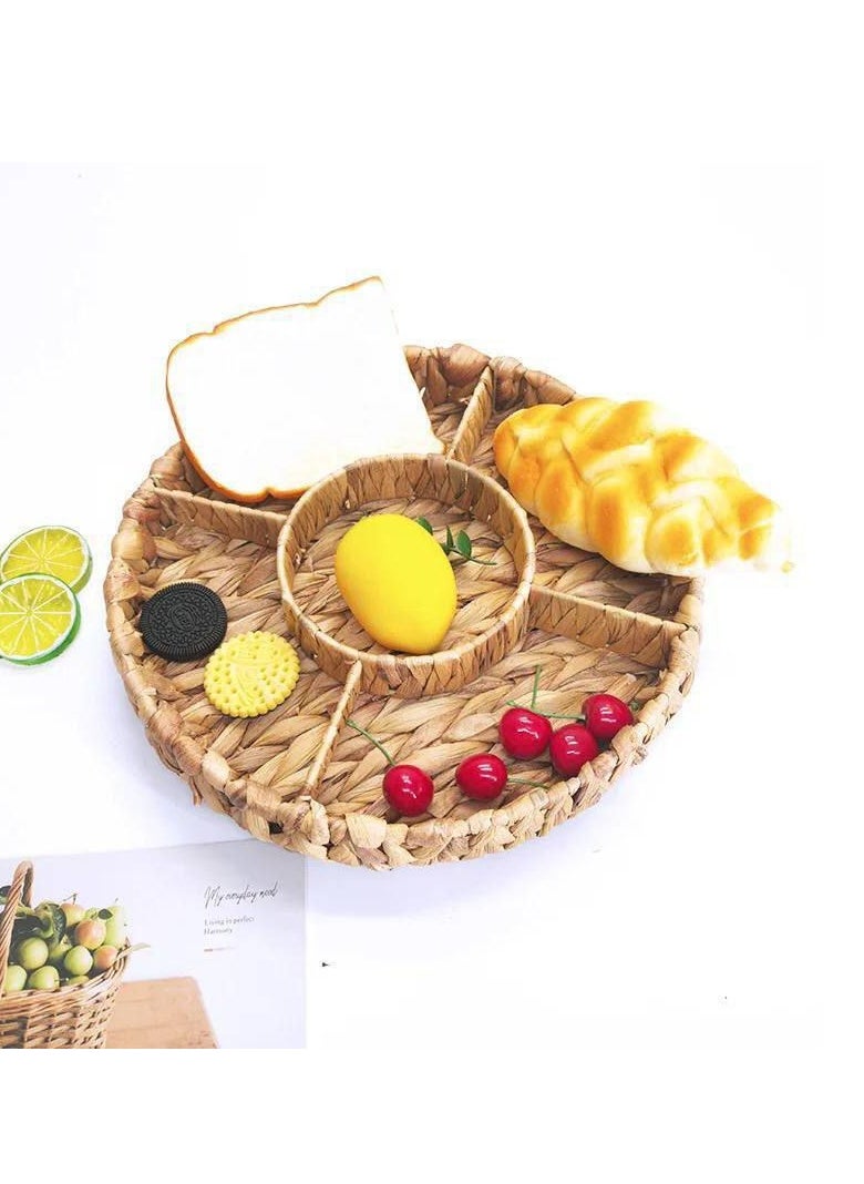 Generic - Water Whistle Design Wicker Storage Tray Bread Fruit Food Breakfast Picnic Tray for Kitchen 36cm H - Image 1