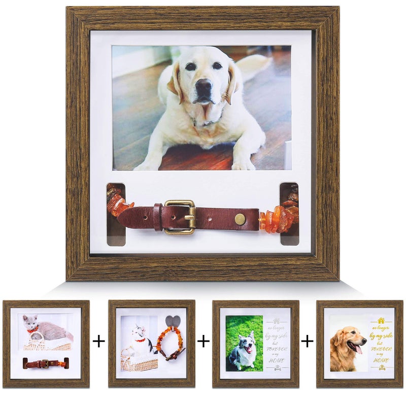 KCRasan Pet Memorial Picture Frame - Sentiment Frame for Loss of Dog or Cat Gifts - Pet Collar Frame Remembrance Sympathy Keepsake, Brown