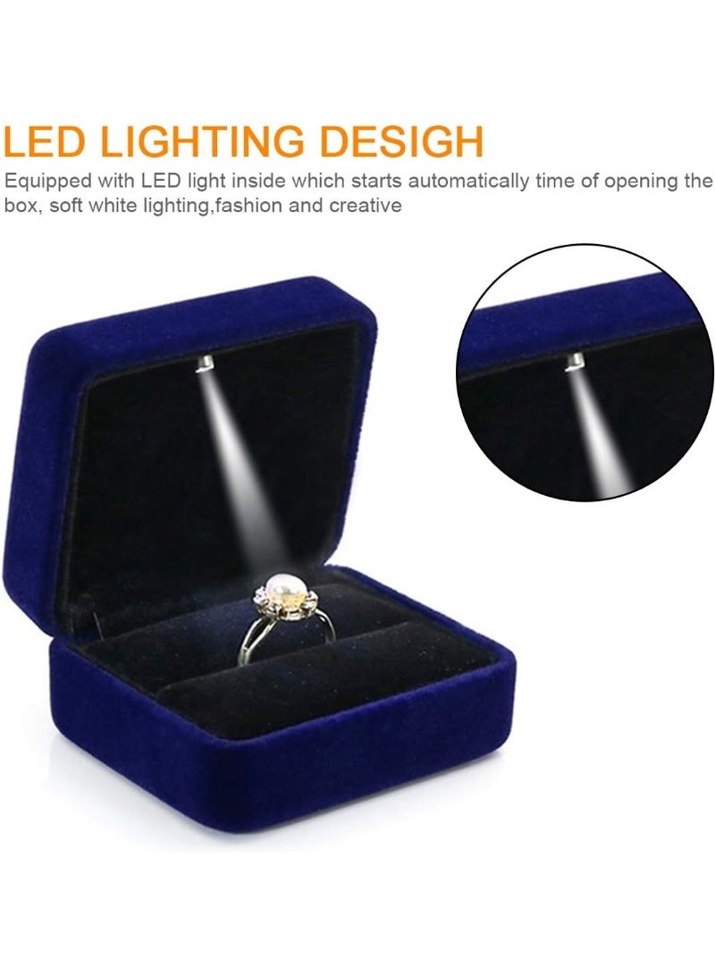Soofam Velvet Ring Box with LED Light Ring Box for Wedding, Proposal, Engagement, 1 Ring Holder, Velour, 1 Ring Holder, Velvet - Image 3