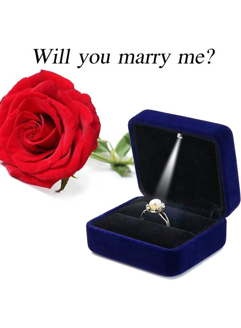 Soofam Velvet Ring Box with LED Light Ring Box for Wedding, Proposal, Engagement, 1 Ring Holder, Velour, 1 Ring Holder, Velvet - Image 5