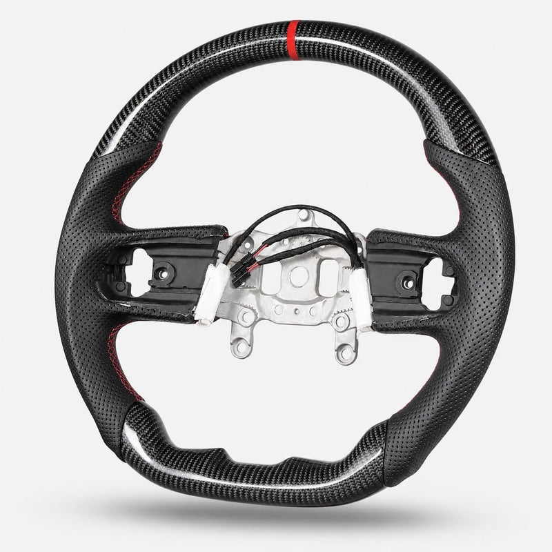 ZIMABLUE Heated Real 3K Carbon Fiber DShaped Steering Wheel for Jeep Wrangler JL JLU 20182026 Gladiator JT 20202026 Perforated Nappa Leather Red Center Stripe Stitching - Image 3