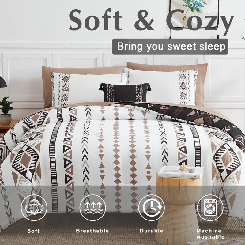 Geniospin Cal King Size Comforter Set- 7 Pieces Boho Bed in a Bag, Western Bedding Set for All Seasons, Reversible Aztec Bedding, Lightweight Comforter Bed Set with Sheets, Pillowcases & Shams - Image 3