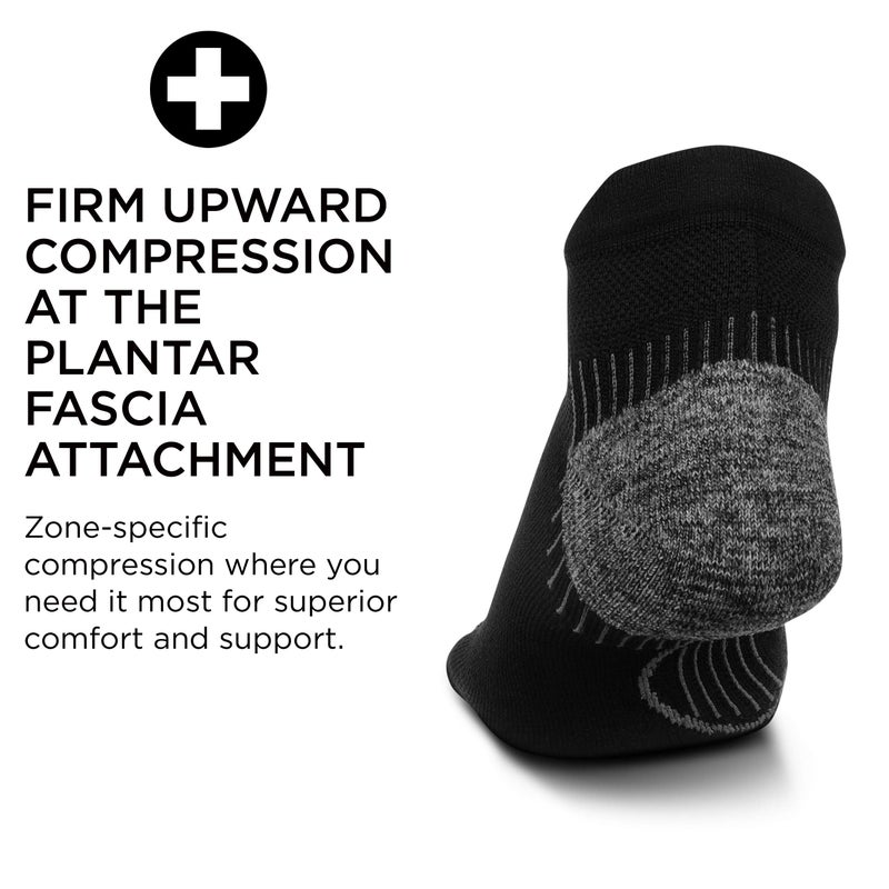Feetures Plantar Fasciitis Relief Sock Light Cushion No Show Tab - Targeted Compression Sock for Women & Men - Large, Black (1 Pair) - Image 3