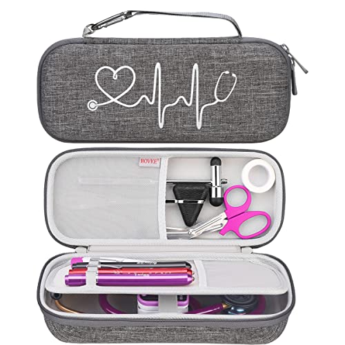 BOVKE Stethoscope Case Compatible with 3M Littmann Cardiology IV Diagnostic, Classic III, Lightweight II S.E, MDF Acoustica Deluxe Stethoscope, Extra Room for Taylor Percussion Hammer, Volcanic Grey - Image 1