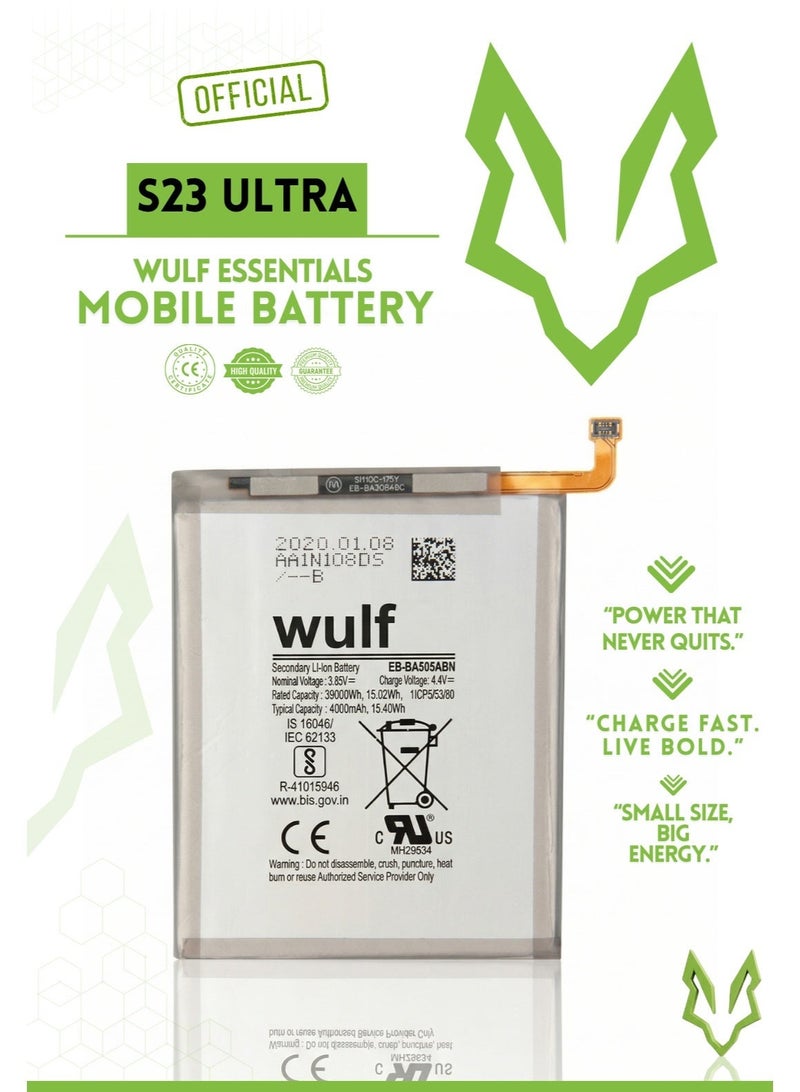 وولف إسينشيالز بطارية WULF المحمولة لهاتف Samsung S23 Ultra - بطارية بديلة عالية السعة - Image 1