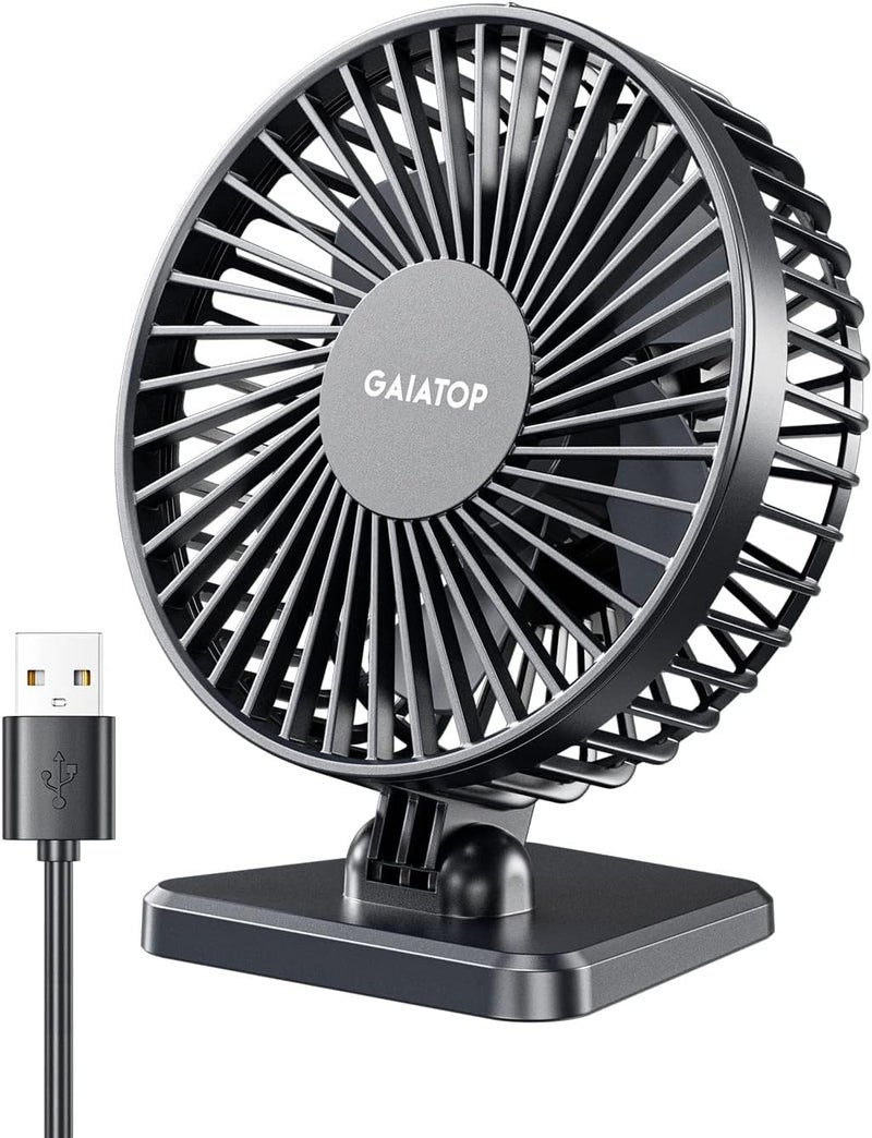 Gaiatop Small Desk Fan, 4.5 Inch Portable 3 Speeds Wind Desktop Table Cooling Fan in Single Button, Adjustment Mini Personal Fan for Home Desktop Office Car Outdoor, Black (Not Battery) - Image 1