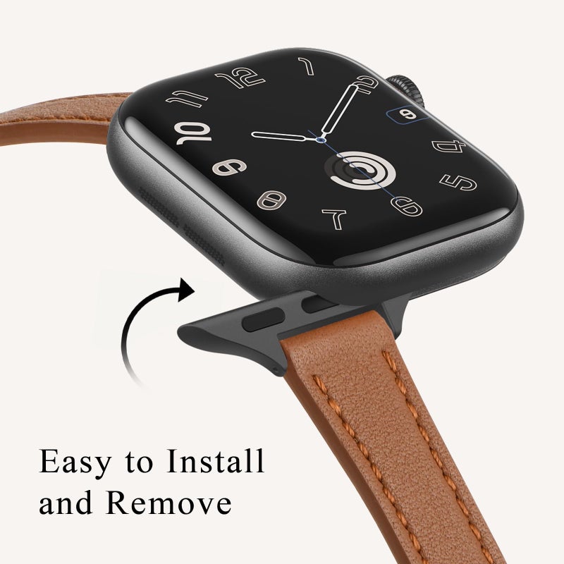 STIROLL Slim Leather Bands Compatible with Apple Watch Band 38mm 40mm 41mm 42mm(Series 11 10), Top Grain Leather Watch Thin Wristband for iWatch SE 9 8 7 6 5 4 3 2 1 (Brown Black) - Image 3