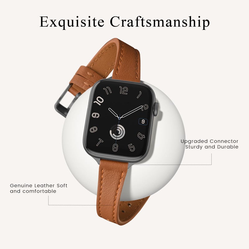 STIROLL Slim Leather Bands Compatible with Apple Watch Band 38mm 40mm 41mm 42mm(Series 11 10), Top Grain Leather Watch Thin Wristband for iWatch SE 9 8 7 6 5 4 3 2 1 (Brown Black) - Image 2