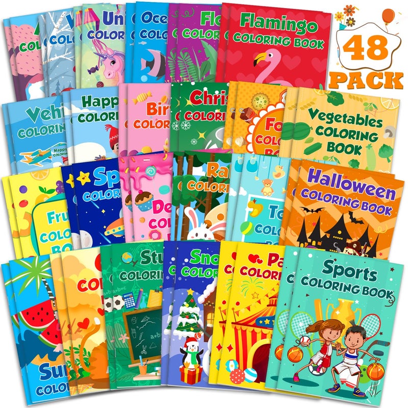 Mczan 48Pack Mini Coloring Books for Kids Ages 48 24 812 Bulk Small Coloring Books for Party Favors Birthday Gifts Classroom Rewards Travel Activities Includes Car Toy Christmas Summer Themes - Image 2