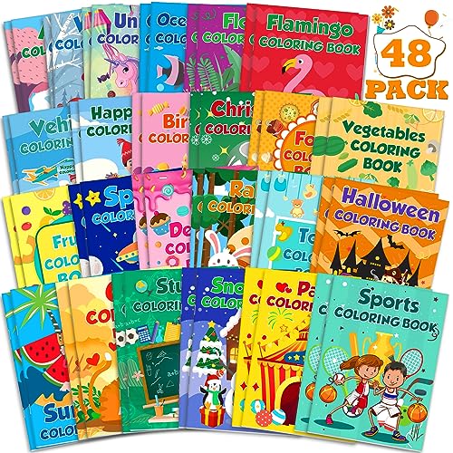 Mczan 48Pack Mini Coloring Books for Kids Ages 48 24 812 Bulk Small Coloring Books for Party Favors Birthday Gifts Classroom Rewards Travel Activities Includes Car Toy Christmas Summer Themes - Image 1