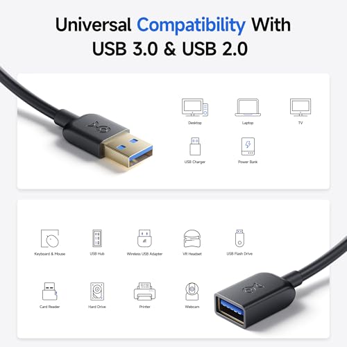 Cable Matters 5Gbps USB Extension Cable - 3ft, USB 3.0 Extension Cable, Male to Female USB3.0 Extender, Compatible with Webcam, VR Headset, Printer, Hard Drive, Black - Image 4