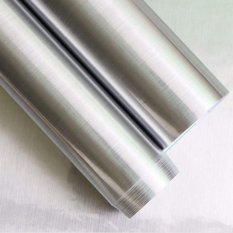 Timeet Silver SelfAdhesive Vinyl Wallpaper 177x19685 inches Waterproof Stain Resistant Modern Metal Look DIY Kitchen Cabinet Decor Peel and Stick 242 sqftRoll