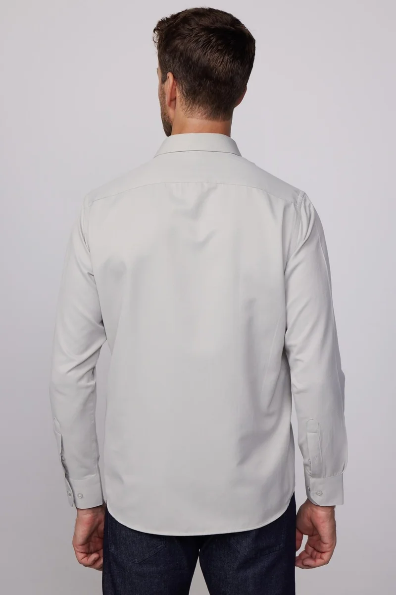 تودورس Classic Fit Long Sleeve Tie Holder Dobby Stone Color Men's Shirt