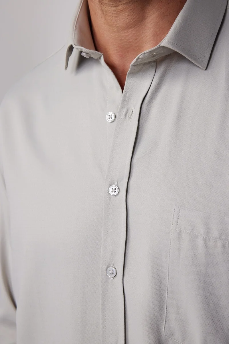 تودورس Classic Fit Long Sleeve Tie Holder Dobby Stone Color Men's Shirt