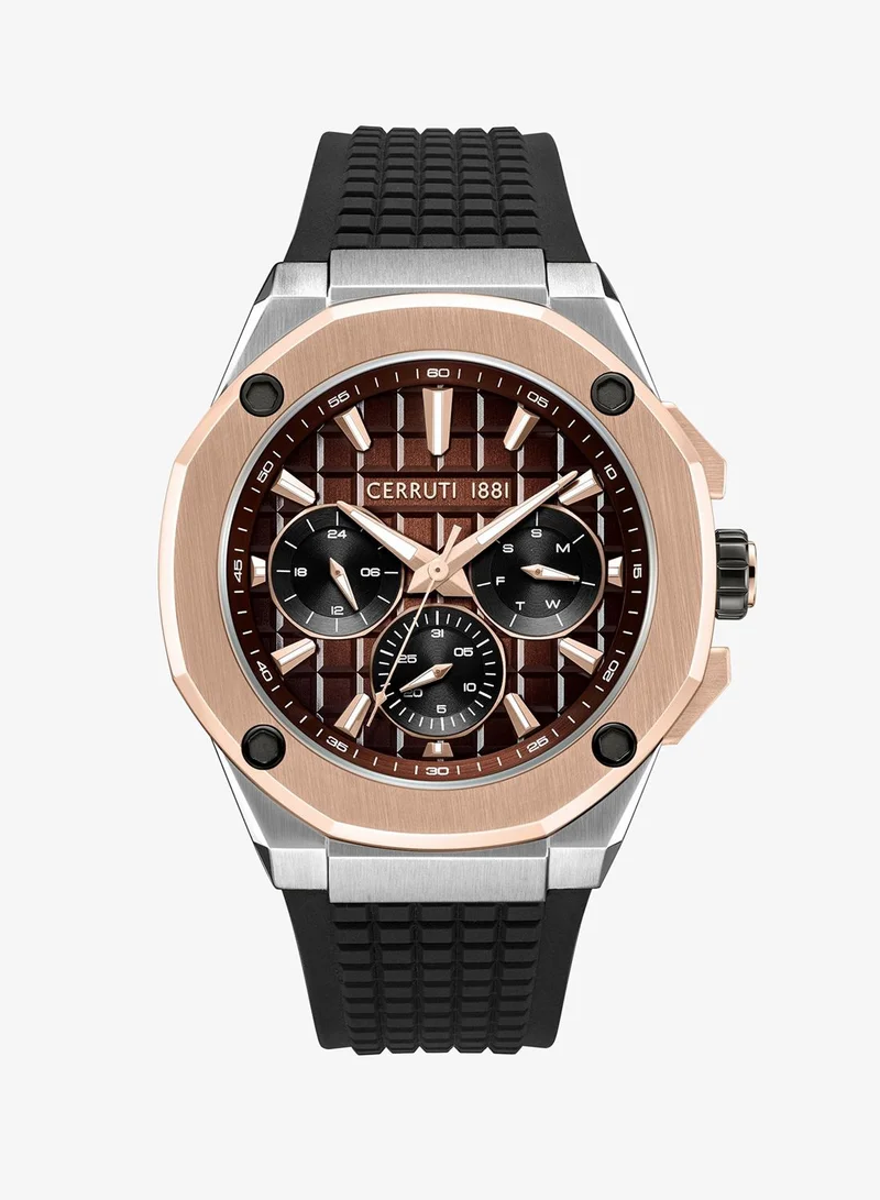CERRUTI 1881 Razzuolo Multifunction Watch for Men - Chocolate Brown Gradient Dial, Brown Silicone Strap