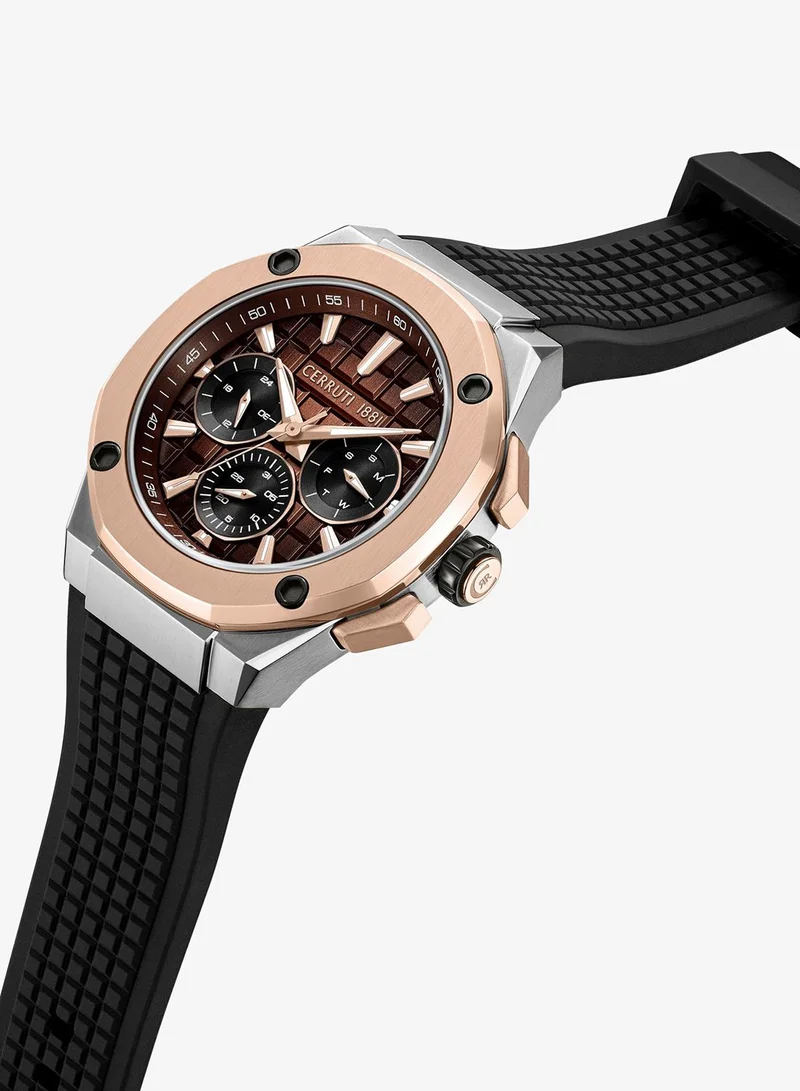 CERRUTI 1881 Razzuolo Multifunction Watch for Men - Chocolate Brown Gradient Dial, Brown Silicone Strap