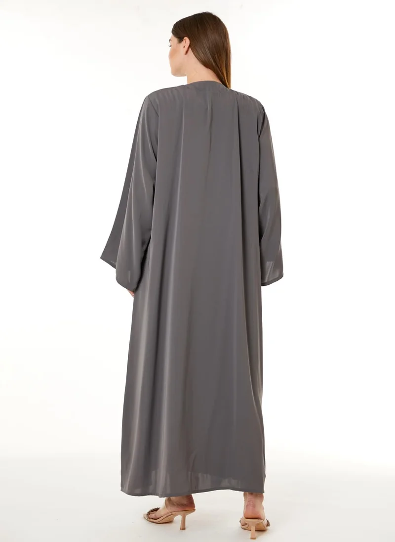 Moistreet Grey Korean Nida Hand Embellished Abaya