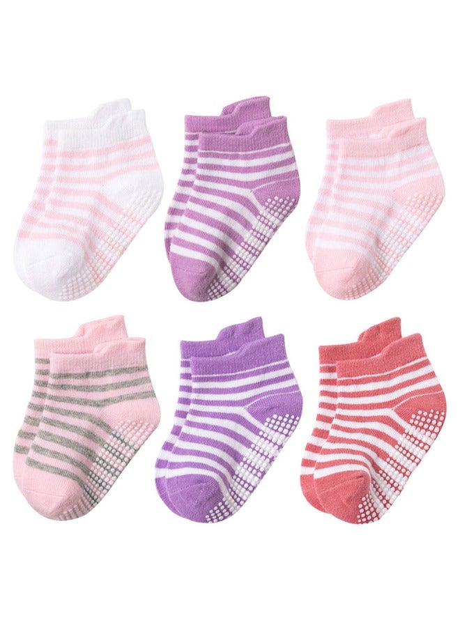 6 Pairs Non Slip Toddler Socks Cotton Infant Baby Kids Grip Socks for Boy Girls Anti Skid Ankle Socks - Image 1