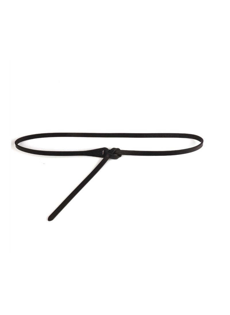 Loquat - 110cm Simple All Tie Knot Youth Decoration With Thin Belt Black - Image 1