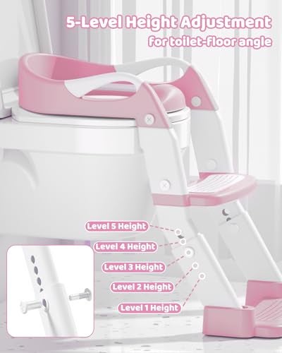 Wanchouse 3-in-1 Potty Training Seat & Training Toilet & Potty Chair, Height AdjustableToddler Toilet Seat for Kids Boys Girls, Foldable Potty Training Toilet with Splash Guard and Anti-Slip Steps (Pink) - Image 3