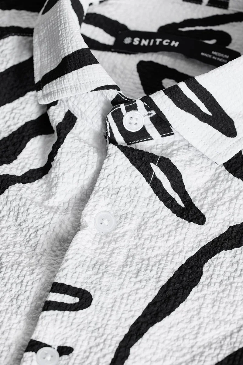 SNITCH White Abstract Printed Slim Fit Shirt
