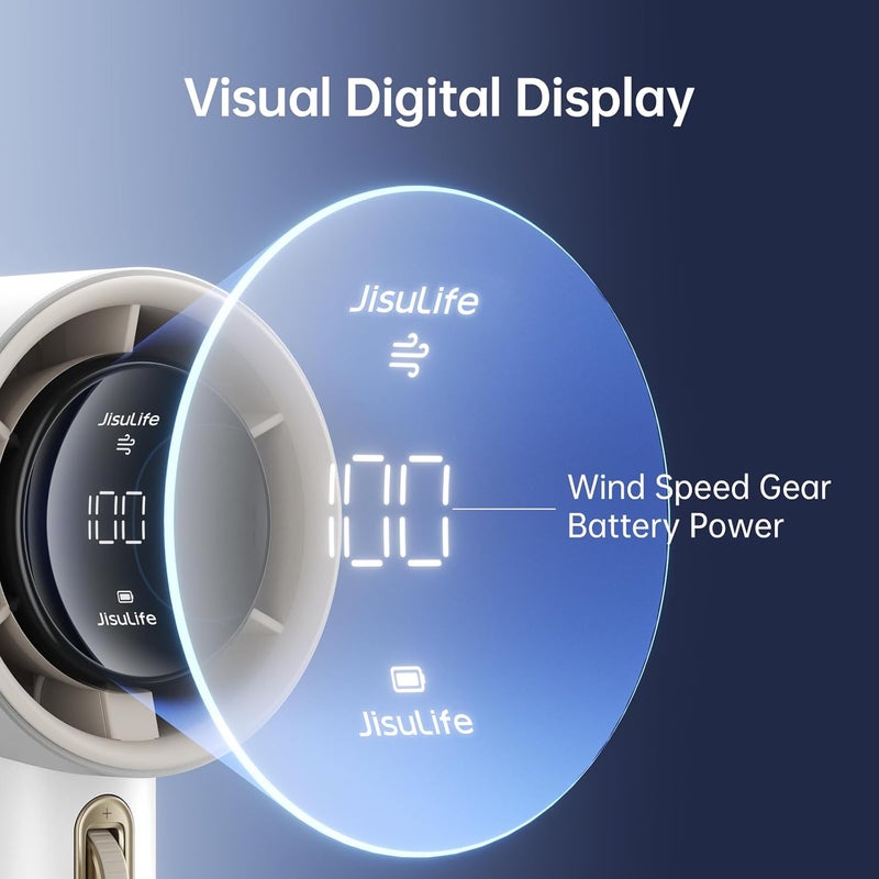JISULIFE Multi-price design picks Portable Handheld Fan, Turbo Mini Fan Adjustable Speed (1-100), Rechargeable 3600 mAh Battery, Digital Display, for Travel, Camping, Outdoor, White Diverse purchase options - Image 3