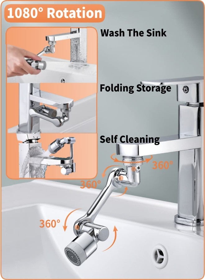 Snevad 1080 Faucet Extender,Universal Rotating Splash Filter Faucet,Aerator,Rotatable Extension Faucets Bubbler,Splash Filter Tap Extend with Dual Water Outlet Modes Stainless Steel - Image 2