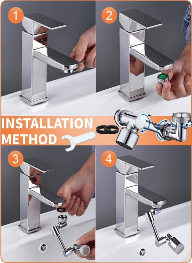 Snevad 1080 Faucet Extender,Universal Rotating Splash Filter Faucet,Aerator,Rotatable Extension Faucets Bubbler,Splash Filter Tap Extend with Dual Water Outlet Modes Stainless Steel - Image 4