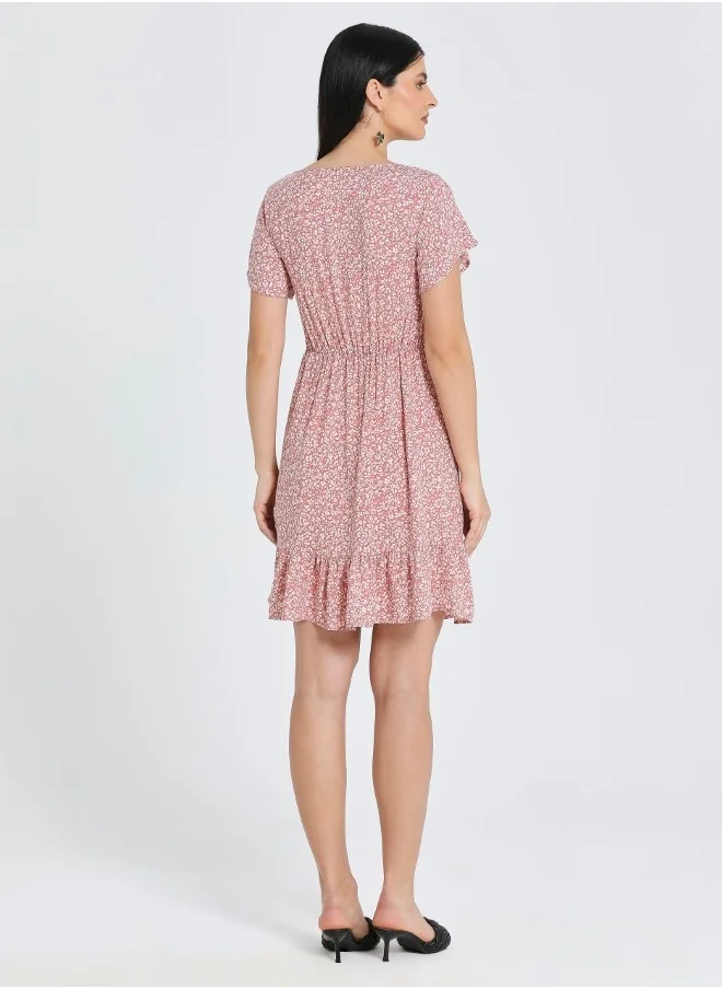HaILYS Pink Floral Ruffle Dress
