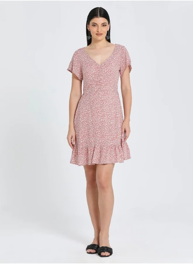 HaILYS Pink Floral Ruffle Dress