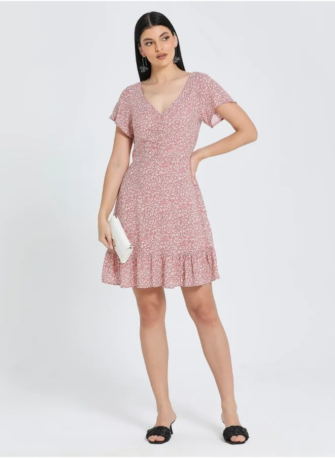 HaILYS Pink Floral Ruffle Dress