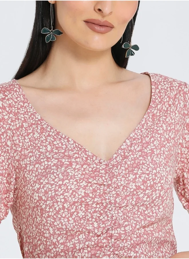 HaILYS Pink Floral Ruffle Dress