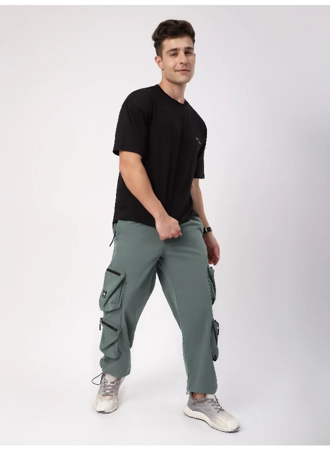 Beyoung Mist Grey 3D Pocket With Zipper Cargo Pants