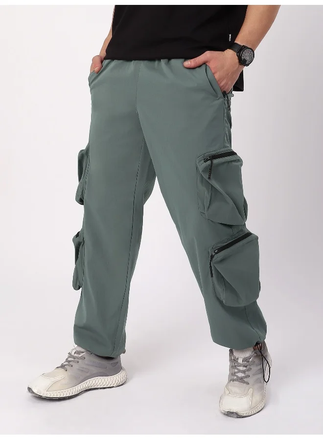 Beyoung Mist Grey 3D Pocket With Zipper Cargo Pants