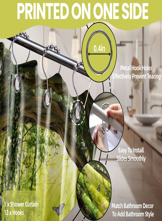 QGHOT Enchanted Forest Shower Curtains for Bathroom Green Tree Nature Mountain Scenic Shower Curtain Unique Decorative Bath Decor Sets, Waterproof Cloth Fabric with Hooks 70x72 inch - Image 5