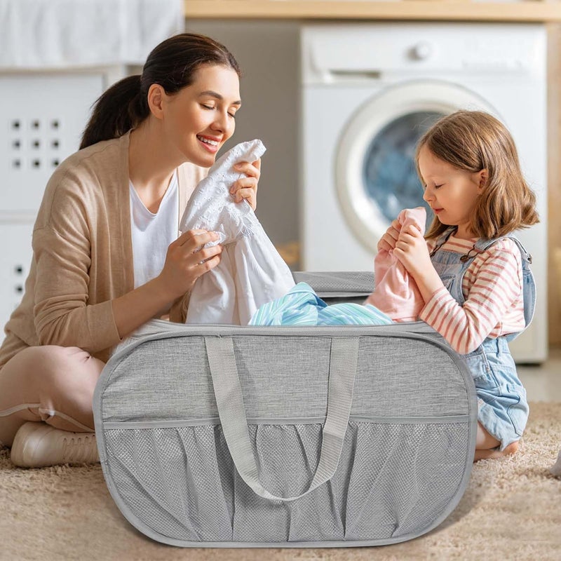 BATTOO Collapsible Laundry Baskets, Tear Proof Pop Up Laundry Hamper with Dual Handles, Durable Foldable Laundry Basket, Easy to Carry Laundry Hamper for Home, Laundry Room, Bedroom, Dorm, Travel 90L Grey - Image 2