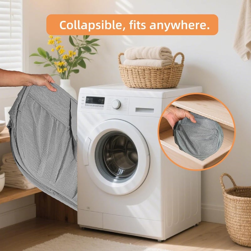 BATTOO Collapsible Laundry Baskets, Tear Proof Pop Up Laundry Hamper with Dual Handles, Durable Foldable Laundry Basket, Easy to Carry Laundry Hamper for Home, Laundry Room, Bedroom, Dorm, Travel 90L Grey - Image 5