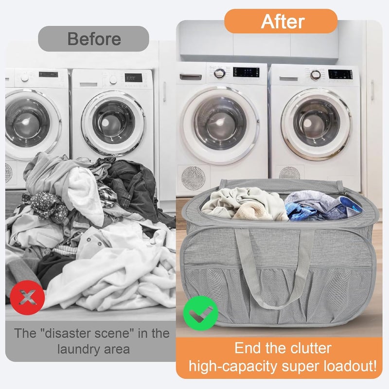 BATTOO Collapsible Laundry Baskets, Tear Proof Pop Up Laundry Hamper with Dual Handles, Durable Foldable Laundry Basket, Easy to Carry Laundry Hamper for Home, Laundry Room, Bedroom, Dorm, Travel 90L Grey - Image 4