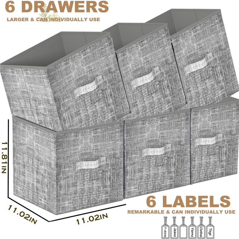 LUKYTOWER Cube Storage Organizer Shelf with 6 Printed Bins + Labels, Cubby Storage Organizer with Bins, Large Capacity Shelves for Storage,Closet, Living Room, Dorm, Yarn - Image 3