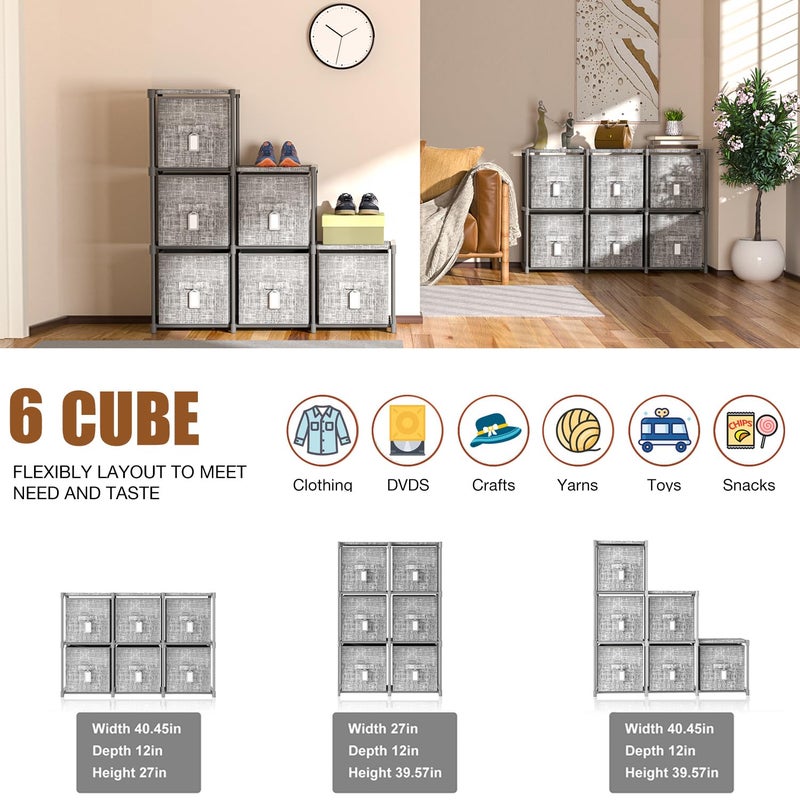 LUKYTOWER Cube Storage Organizer Shelf with 6 Printed Bins + Labels, Cubby Storage Organizer with Bins, Large Capacity Shelves for Storage,Closet, Living Room, Dorm, Yarn - Image 5