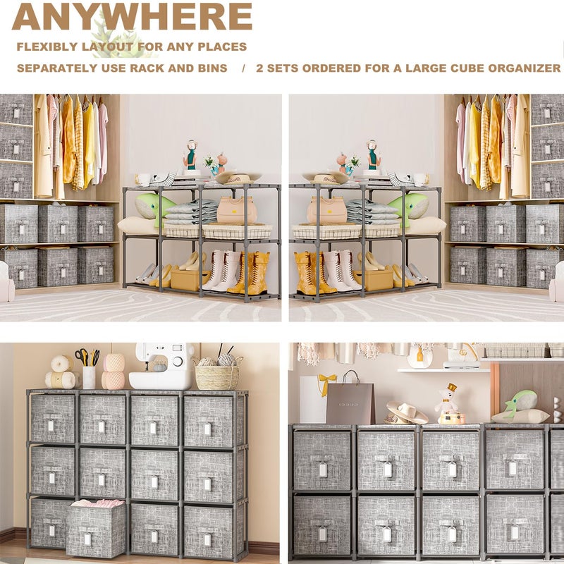 LUKYTOWER Cube Storage Organizer Shelf with 6 Printed Bins + Labels, Cubby Storage Organizer with Bins, Large Capacity Shelves for Storage,Closet, Living Room, Dorm, Yarn - Image 4