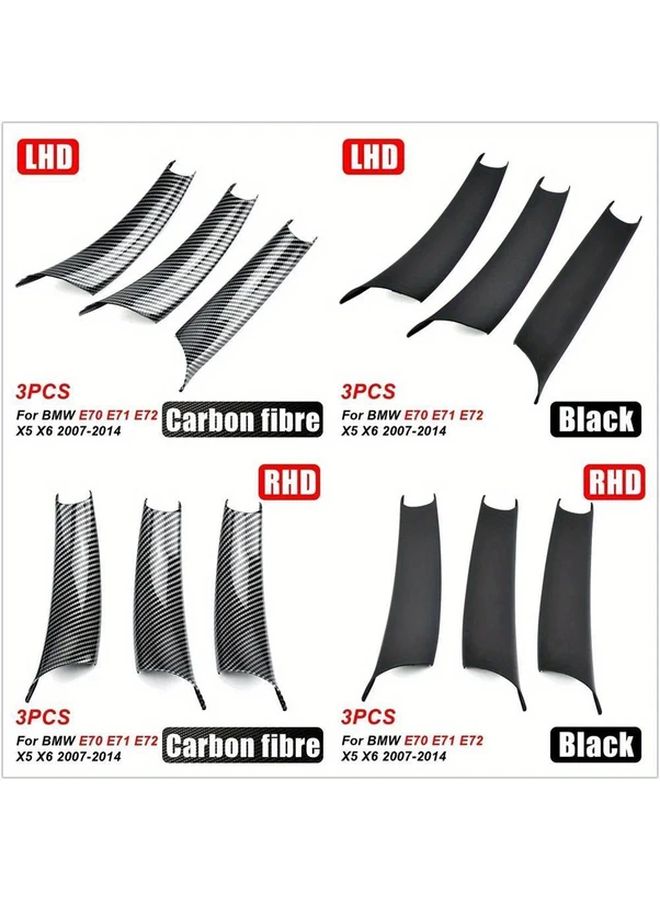 Carbon Fiber Pattern Car Door Handle Cover Trim 3pcs Black RHD - Image 1