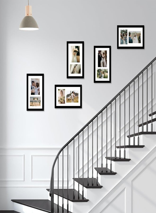 HEYTUYA Wood 8x14 Collage Picture frames, Display 4x6 and 5x7 with Mat or 8x14 Without Mat, Wall Hanging 2 Opening Photo Frame with Shatter Resistant Plexiglass, White Mat, Black - Image 5