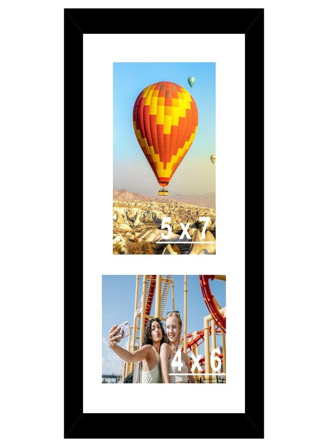 HEYTUYA Wood 8x14 Collage Picture frames, Display 4x6 and 5x7 with Mat or 8x14 Without Mat, Wall Hanging 2 Opening Photo Frame with Shatter Resistant Plexiglass, White Mat, Black - Image 1