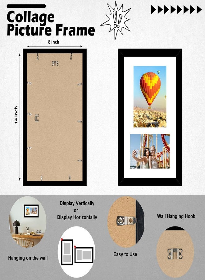HEYTUYA Wood 8x14 Collage Picture frames, Display 4x6 and 5x7 with Mat or 8x14 Without Mat, Wall Hanging 2 Opening Photo Frame with Shatter Resistant Plexiglass, White Mat, Black - Image 3